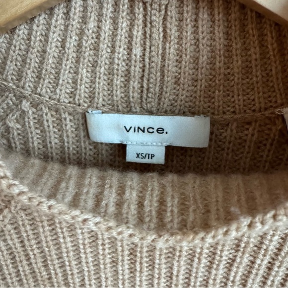 VINCE Wool & Cashmere Blend Shaker Rib Knit Mock Neck Sweater Camel Tan XS - Picture 5 of 10